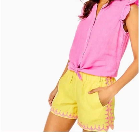 Lilly Pulitzer LARYN LINEN SHORT Calla Yellow sz L - Picture 5 of 8